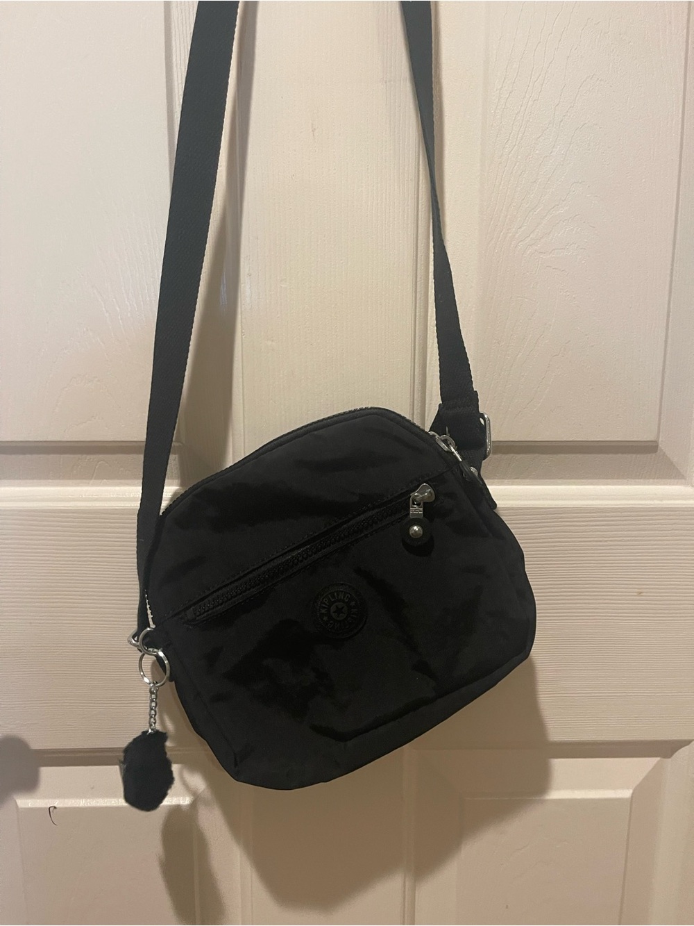 Kipling Black Nylon Crossbody Bag with Monkey Charm